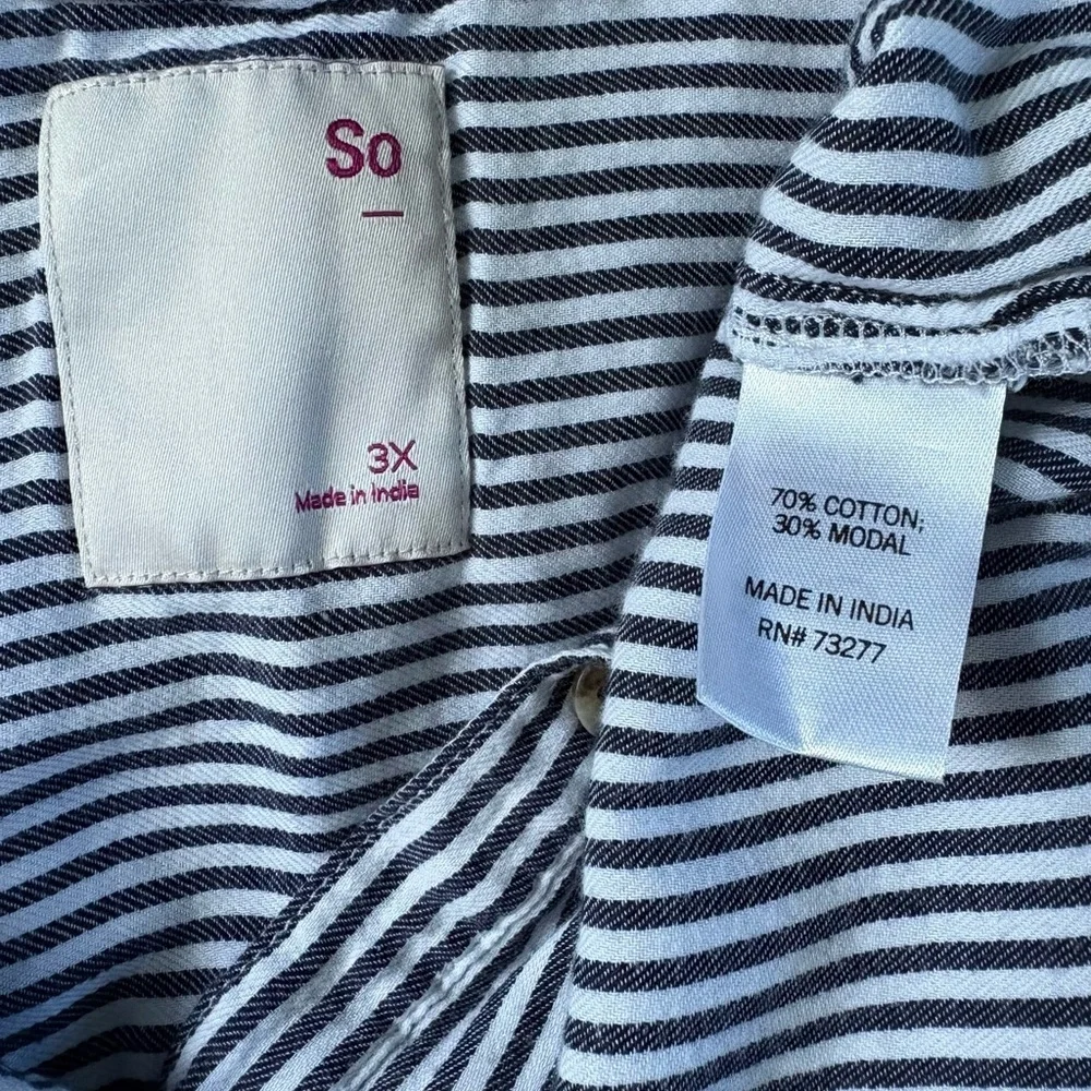 SO Striped Button Pullover Shirt Dress Black White Short Sleeve Pockets Sz: 3X - Picture 6 of 8